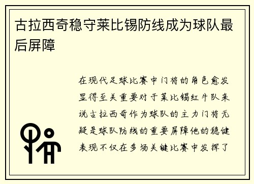 古拉西奇稳守莱比锡防线成为球队最后屏障